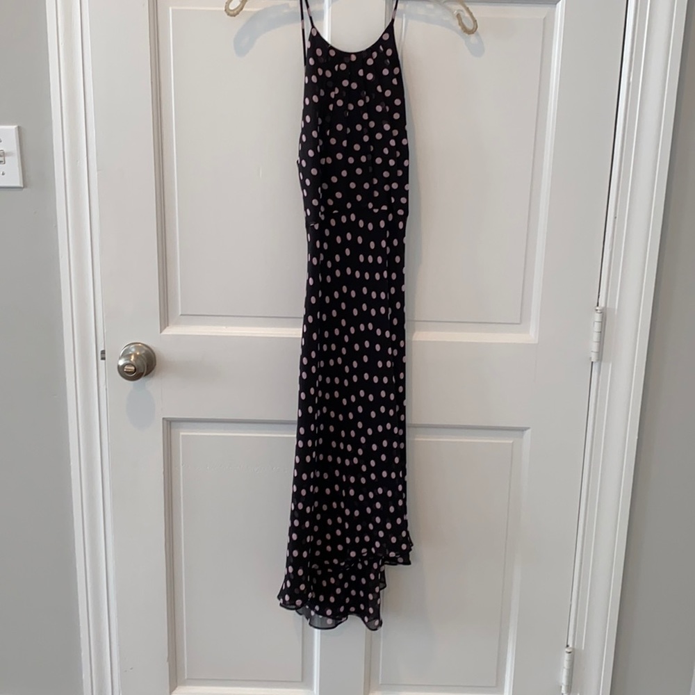 Fun and flirty black and lavender dot dress.